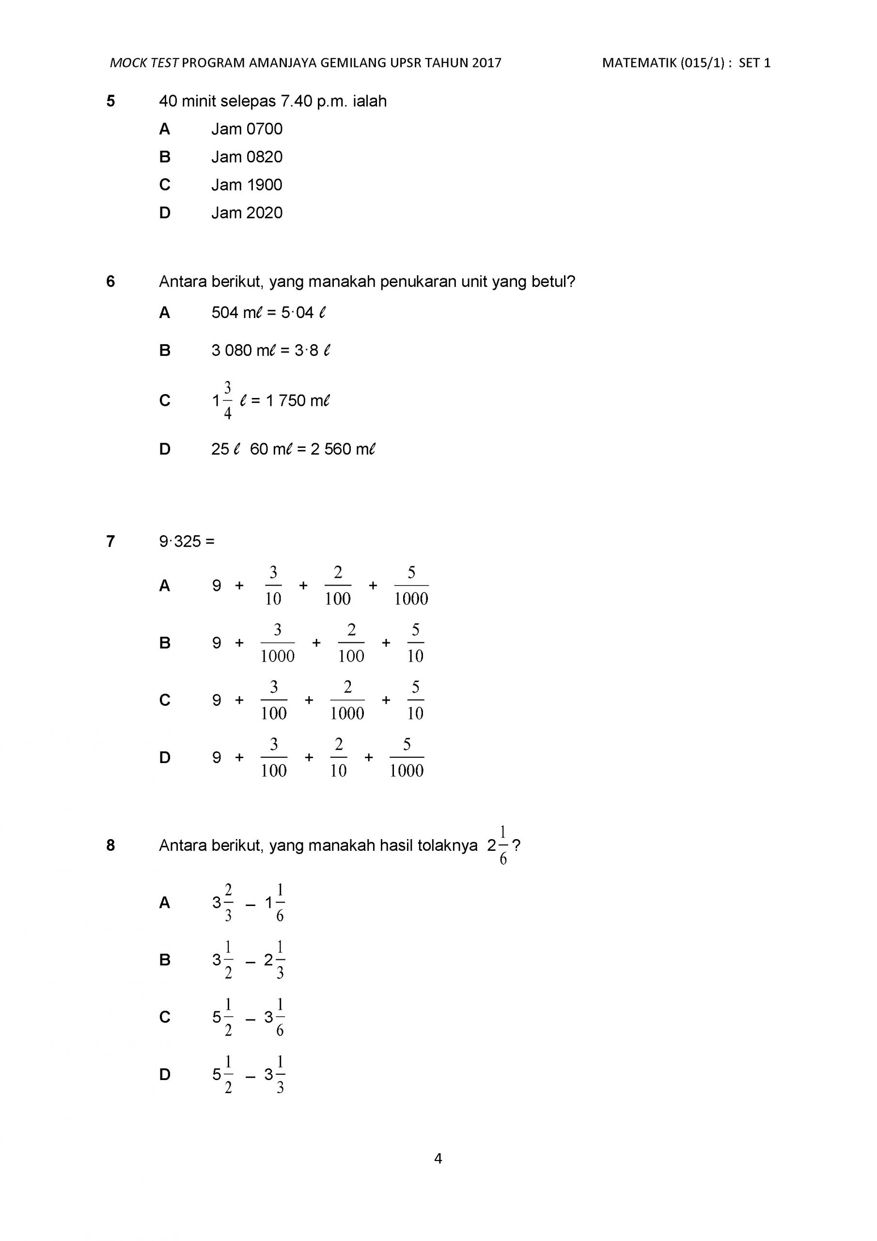 Latih Tubi UPSR Matematik - TCER.MY