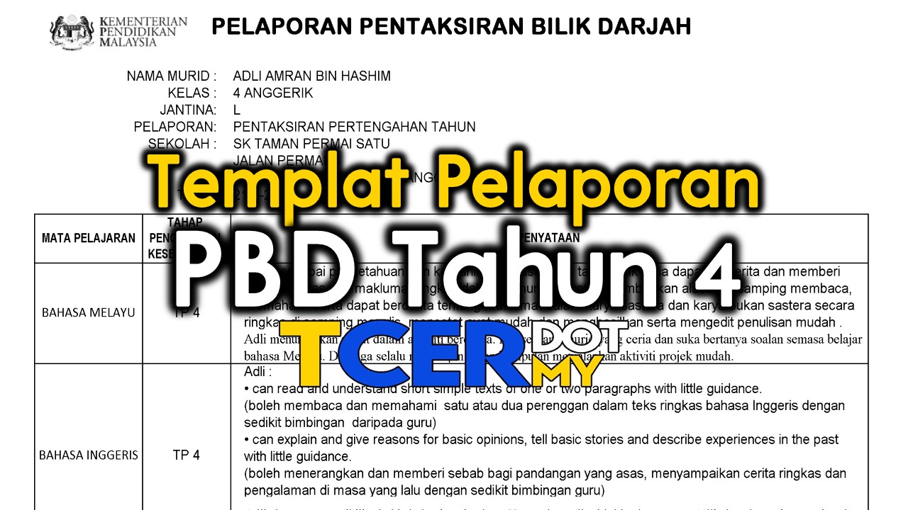 Templat Pelaporan PBD Tahun 4  TCER.MY