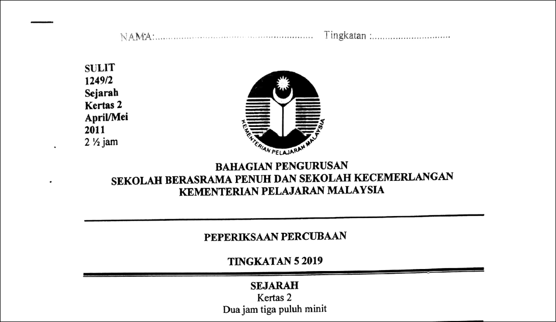 Soalan Percubaan Sejarah SPM 2019 Negeri Pahang Bersama 