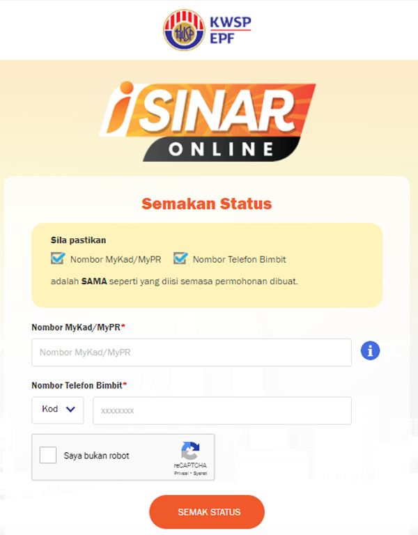 Semakan Status i-Sinar KWSP Kategori 2