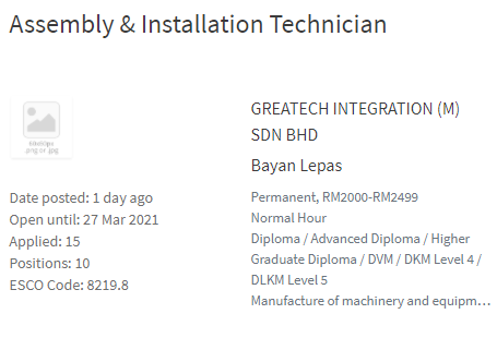 Jawatan kosong di GREATECH INTEGRATION SDN BHD