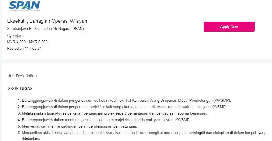 Jawatan kosong di Suruhanjaya Perkhidmatan Air Negara