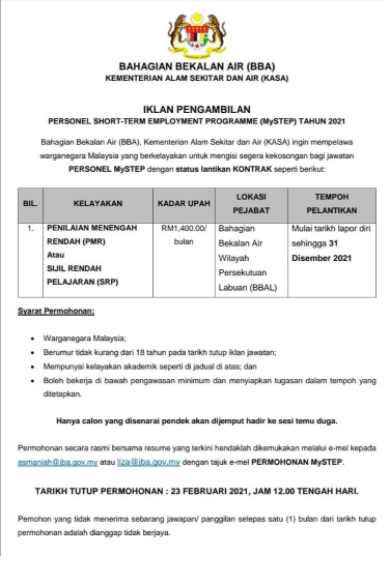 Jawatan kosong di Kementerian Alam Sekitar dan Air