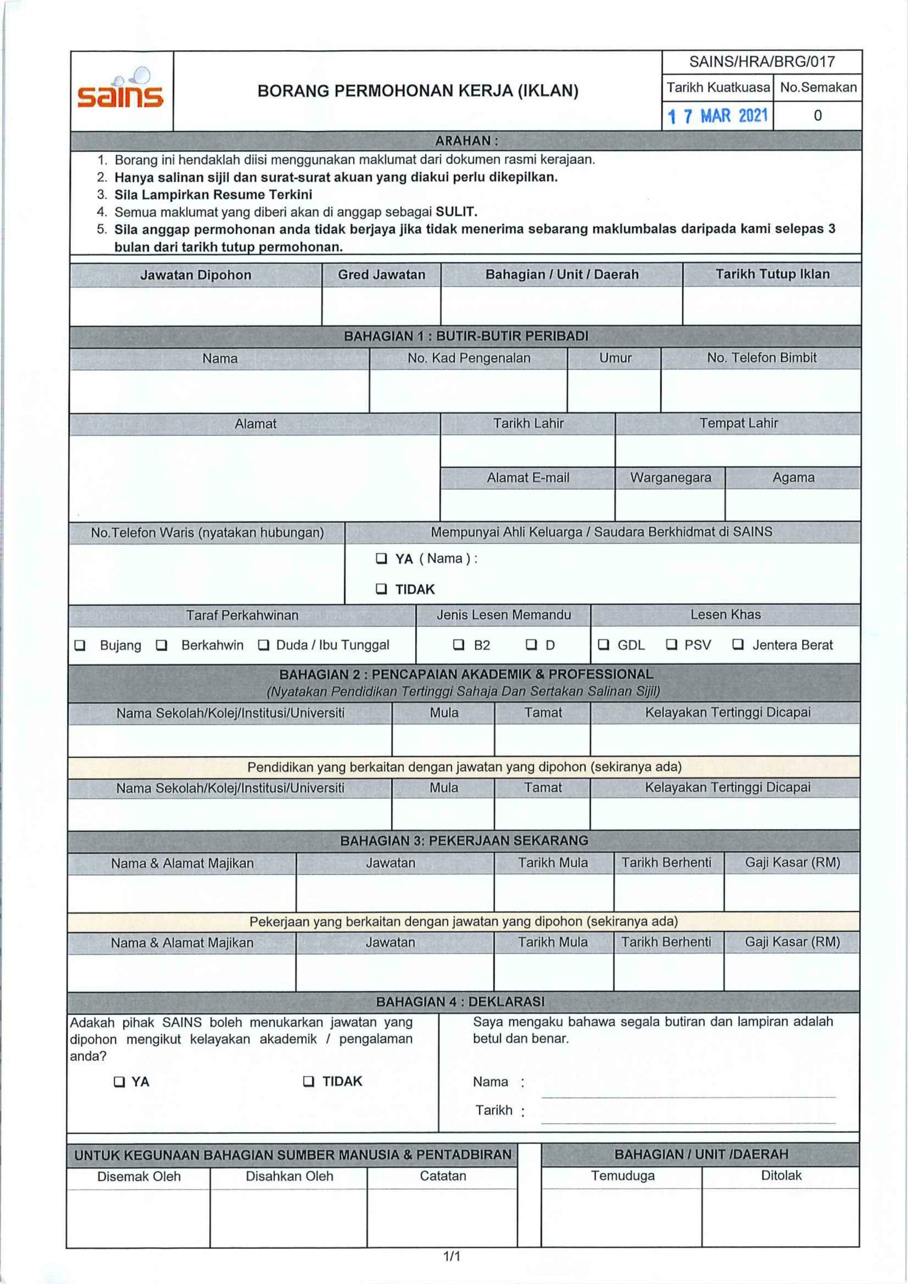 Jawatan Kosong Di Syarikat Air Negeri Sembilan Sdn Bhd (SAINS)  TCER.MY