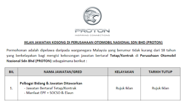 Jawatan kosong di PROTON