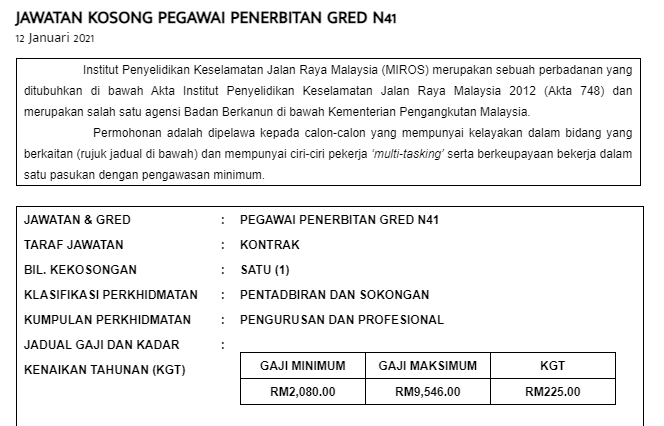 Jawatan kosong di Institut Penyelidikan Keselamatan Jalan Raya Malaysia 3 Jawatan kosong di Institut Penyelidikan Keselamatan Jalan Raya Malaysia