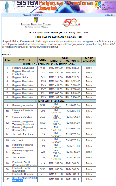 Jawatan kosong di Pusat Perubatan UKM 1 Jawatan kosong di Pusat Perubatan UKM