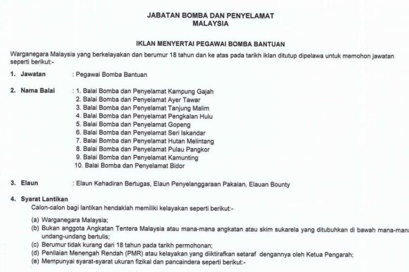 Jawatan kosong Sebagai Bomba 1 Jawatan kosong Sebagai Bomba
