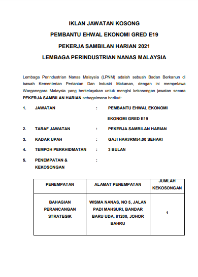 Jawatan kosong di Lembaga Perindustrian Nanas Malaysia 1 Jawatan kosong di Lembaga Perindustrian Nanas Malaysia