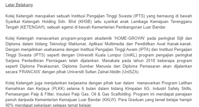 Jawatan kosong di Kolej Ketengah 1 Jawatan kosong di Kolej Ketengah
