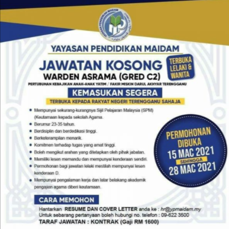 Jawatan kosong di Yayasan Pendidikan MAIDA 1 Jawatan kosong di Yayasan Pendidikan MAIDA