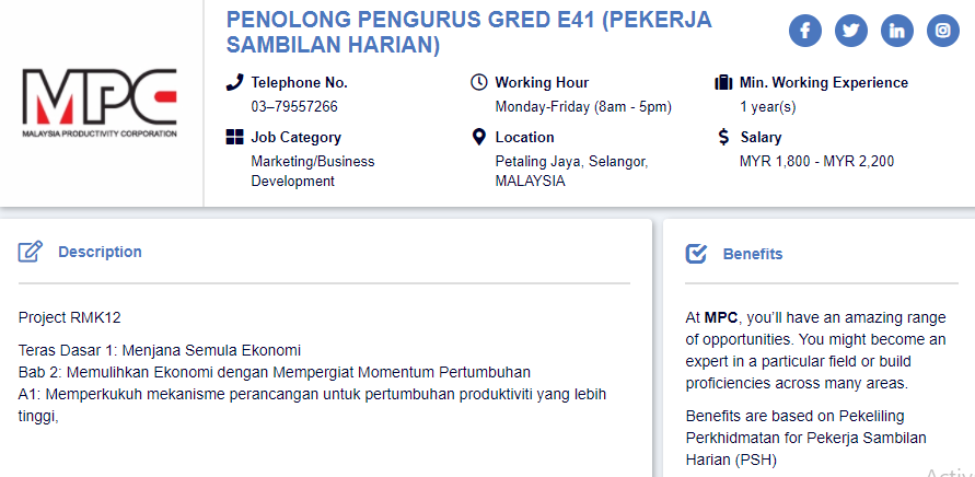 Jawatan kosong di Malaysia Productivity Corporation (MPC) 1 Jawatan kosong di Malaysia Productivity Corporation (MPC)