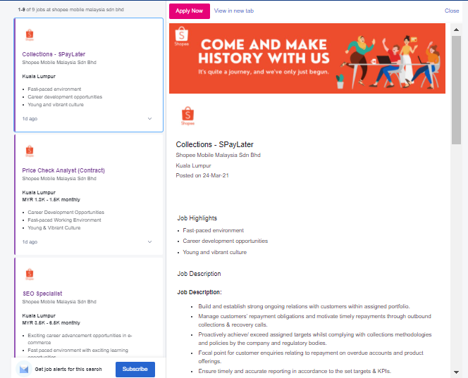 Jawatan kosong di Shopee Mobile Malaysia Sdn Bhd 