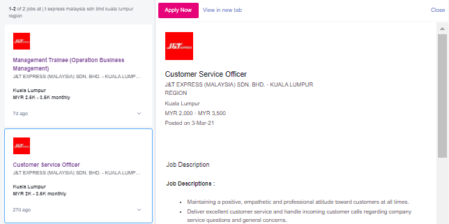 Jawatan kosong di J and T Express (Malaysia) Sdn Bhd