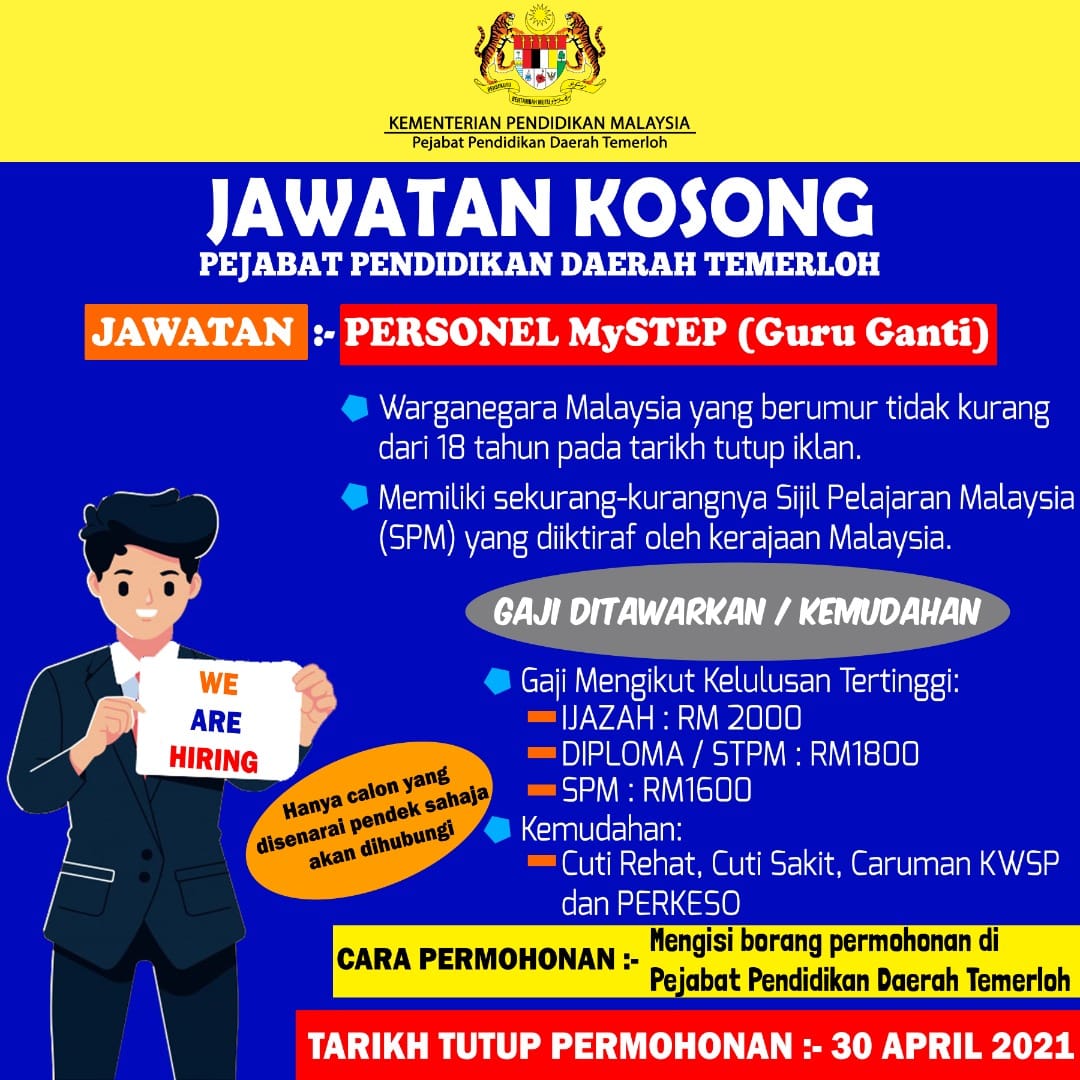 Jawatan kosong Sebagai Guru Ganti 1 Jawatan kosong Sebagai Guru Ganti