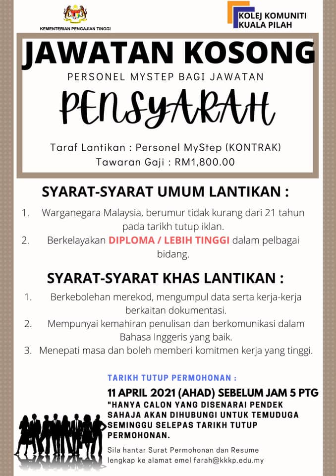 Jawatan kosong di Kolej Komuniti Kuala Pilah 1 Jawatan kosong di Kolej Komuniti Kuala Pilah
