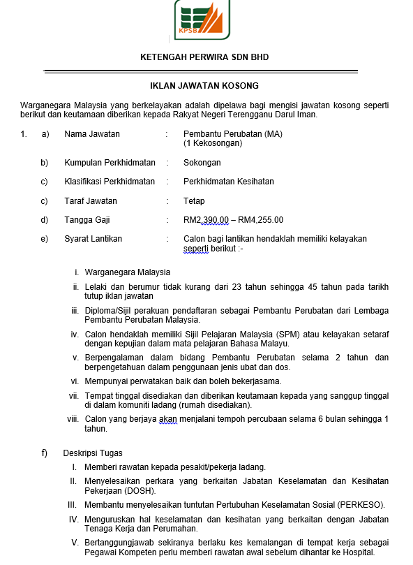 Jawatan kosong di Kolej ketengah 1 Jawatan kosong di Kolej ketengah