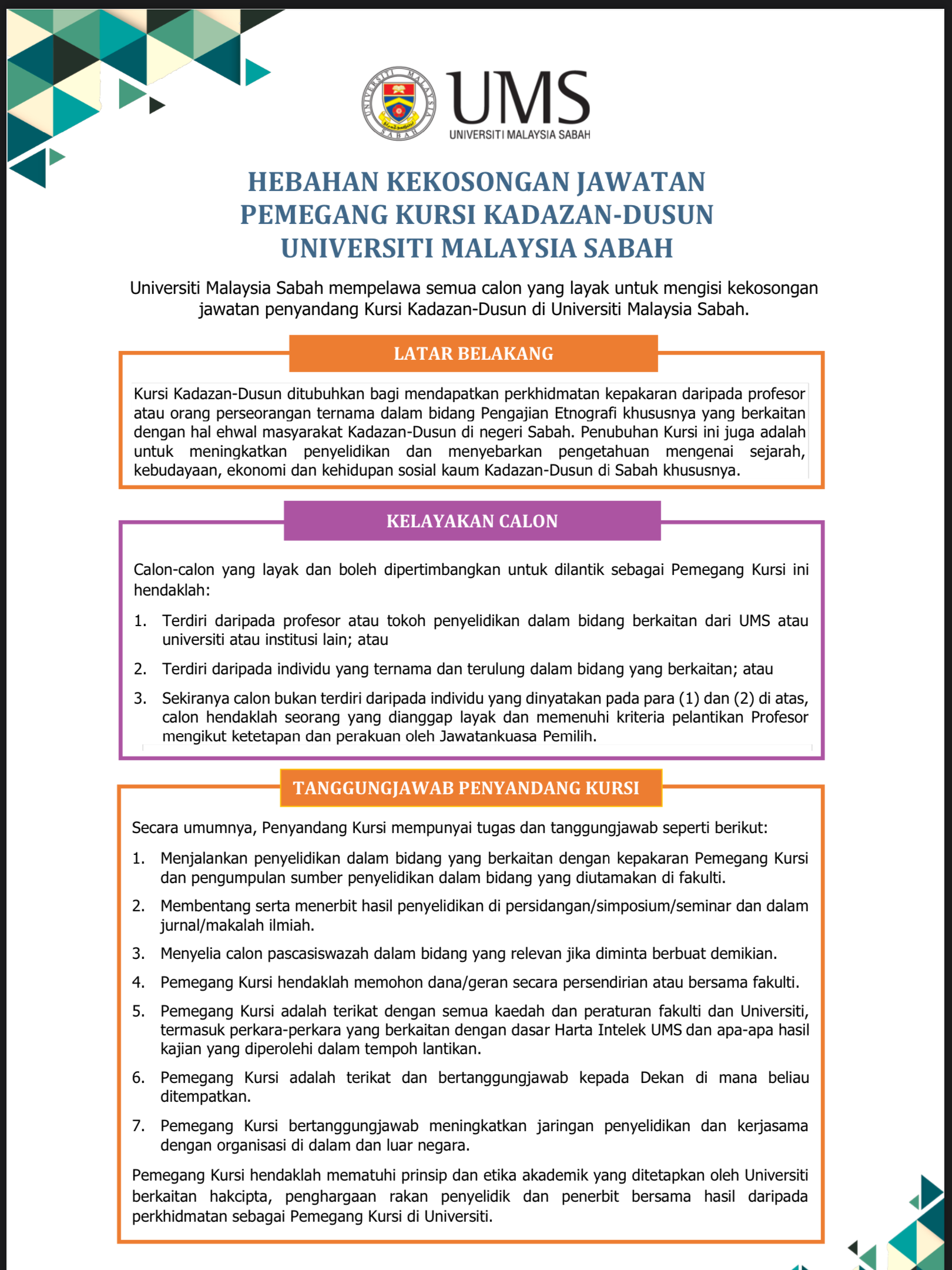 Jawatan Kosong Di Universiti Malaysia Sabah 2 Jawatan Kosong Di Universiti Malaysia Sabah