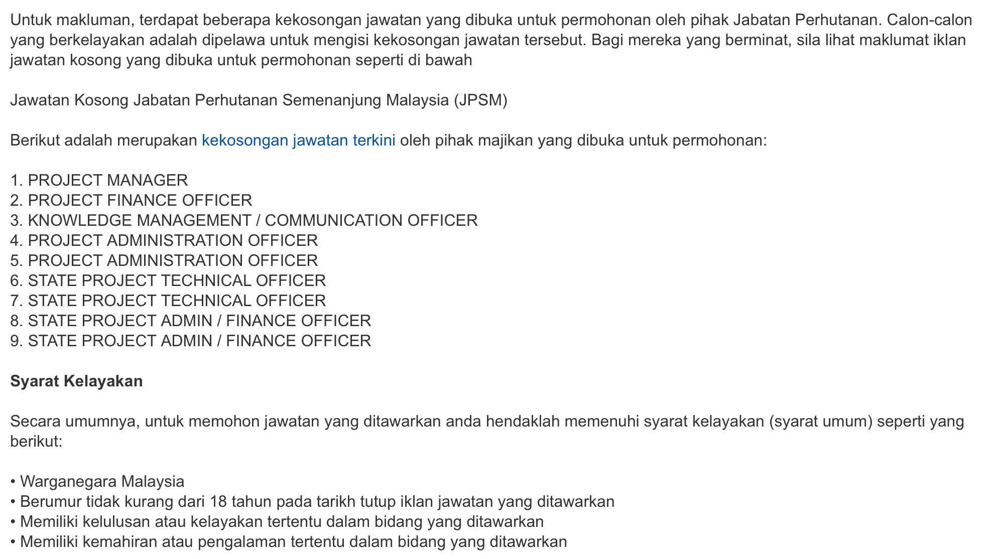 Jawatan Kosong Di Jabatan Perhutanan 2 Jawatan Kosong Di Jabatan Kosong