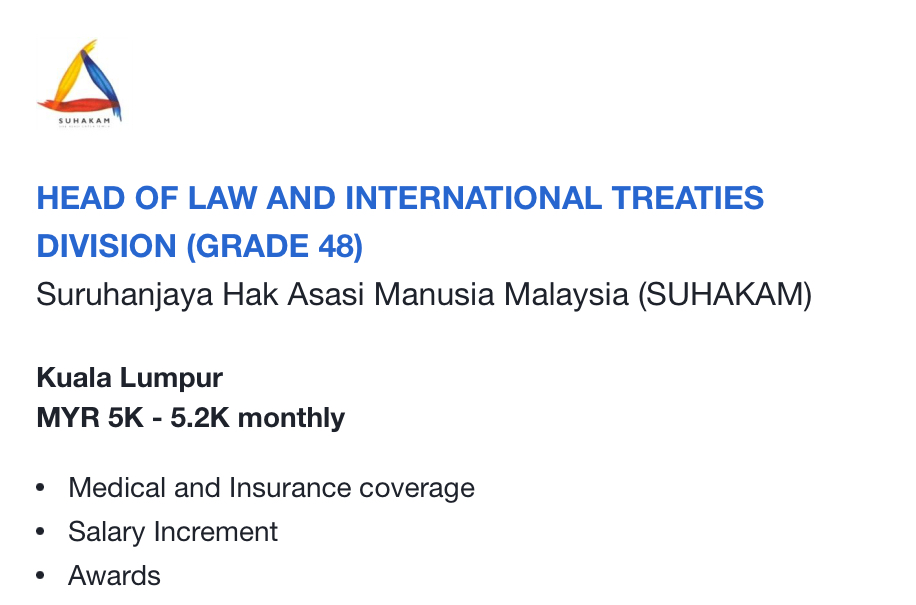 Jawatan Kosong Di Suruhanjaya Hak Asasi Malaysia 1 Jawatan Kosong Di Suruhanjaya Hak Asasi Malaysia