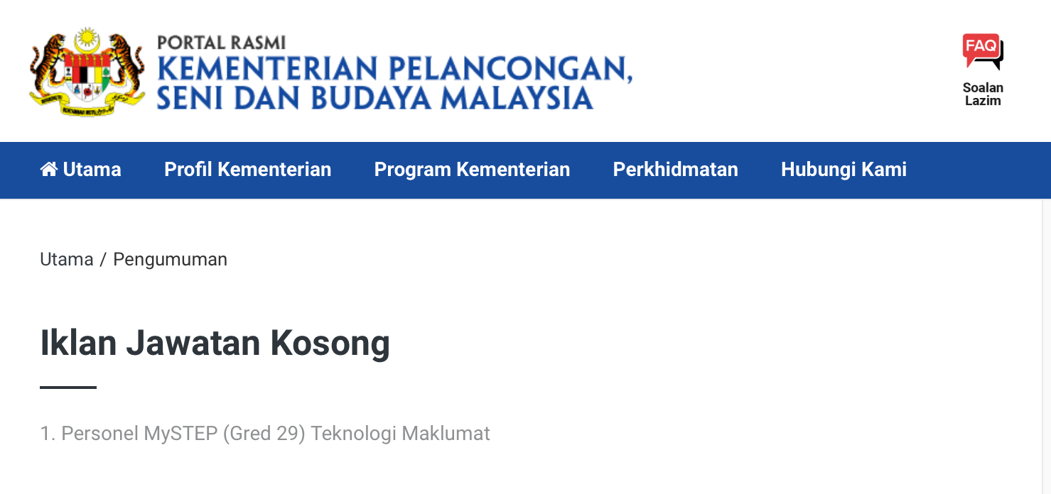 Jawatan Kosong Di Kementerian Pelancongan Seni Dan Budaya 1 Jawatan Kosong Di Kementerian Pelancongan Seni Dan Budaya