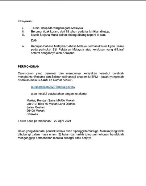 Jawatan Kosong Di Maktab Rendah Sains Mara Mukah 