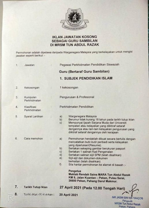 Jawatan Kosong Di MRSM Tun Abdul Razak 1 Jawatan Kosong Di MRSM Tun Abdul Razak