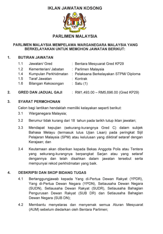 Jawatan kosong di Parlimen Malaysia 1 Jawatan kosong di Parlimen Malaysia