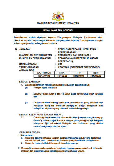 Jawatan kosong di Majlis Daerah Tumpat