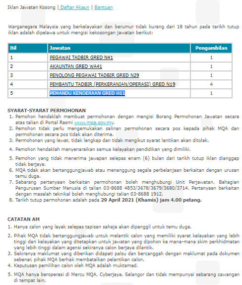 Jawatan kosong di Agensi Kelayakan Malaysia (MQA) 1 Jawatan kosong di Agensi Kelayakan Malaysia (MQA)