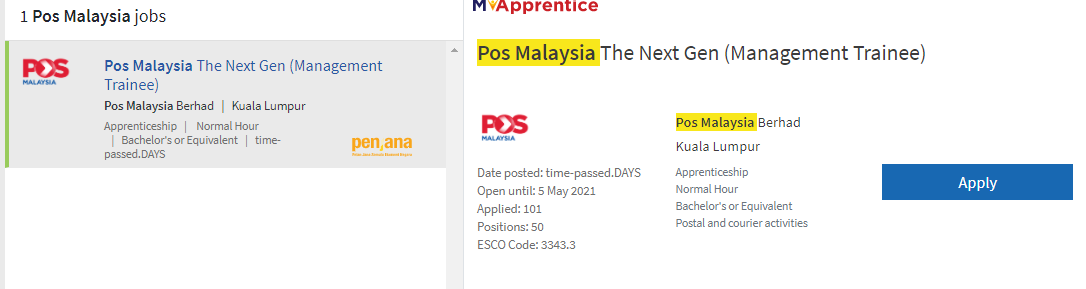Jawatan kosong di Pos Malaysia 1 Jawatan kosong di Pos Malaysia