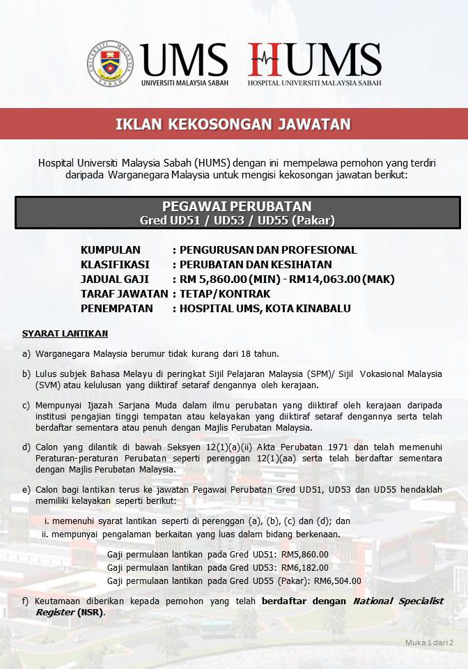Jawatan kosong di Hospital Universiti Malaysia Sabah 1 Jawatan kosong di Hospital Universiti Malaysia Sabah