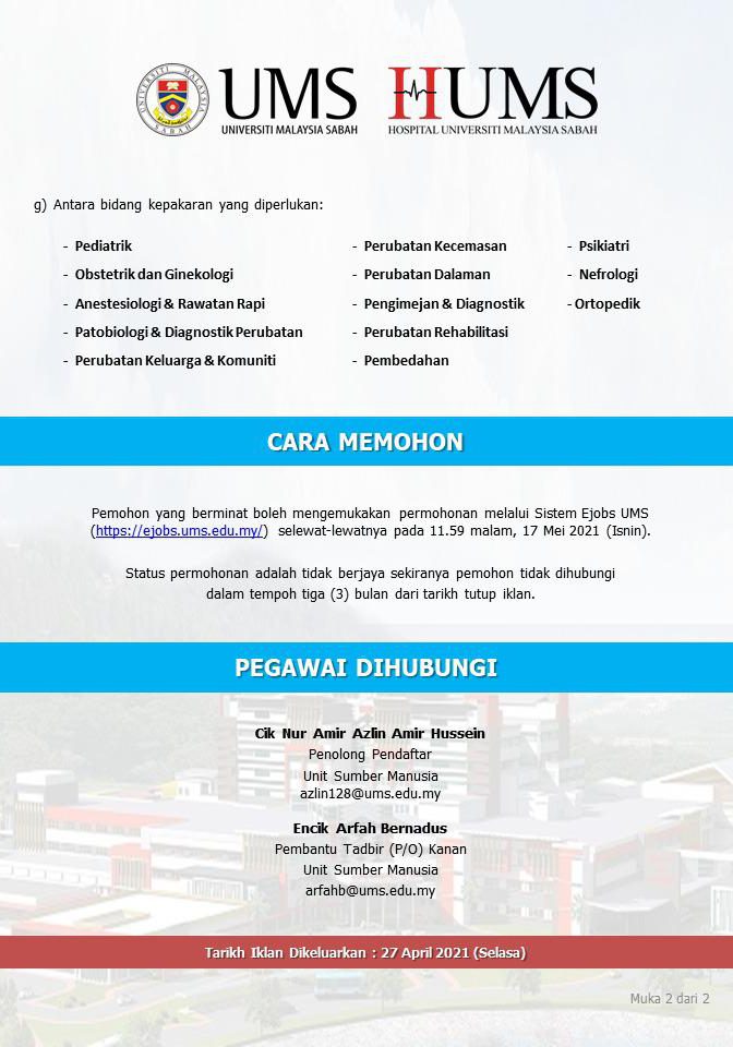 Jawatan kosong di Hospital Universiti Malaysia Sabah 2 Jawatan kosong di Hospital Universiti Malaysia Sabah