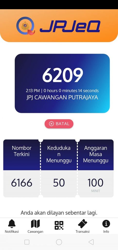JPJeQ, Sistem Nombor Giliran Dalam Talian 1 jpjeq