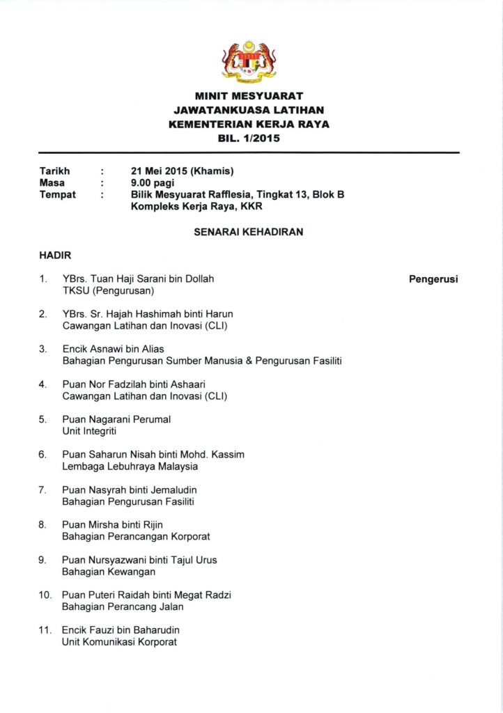 Contoh Minit Mesyuarat Persatuan / Syarikat / Kerajaan 2 Contoh Minit Mesyuarat Persatuan / Syarikat / Kerajaan 2