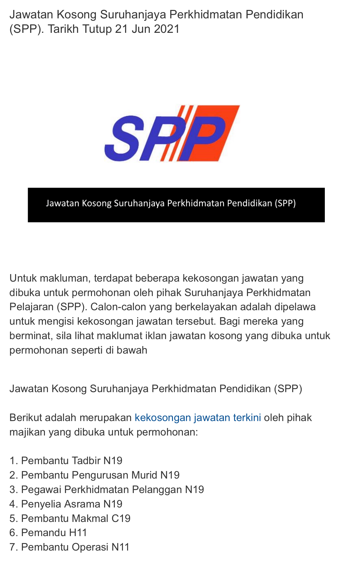 Jawatan Kosong Di Suruhanjaya Perkhidmatan Pendidikan