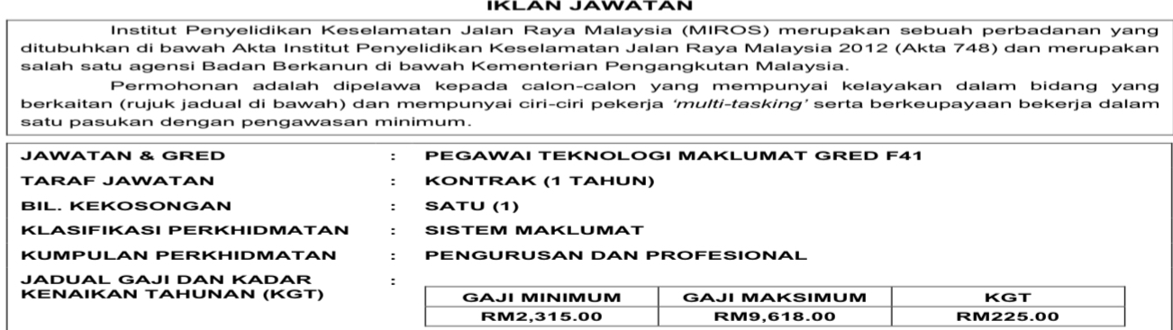 Jawatan Kosong Di Institut Penyelidikan Jalan Raya Malaysia 1 Jawatan Kosong Di Institut Penyelidikan Jalan Raya Malaysia