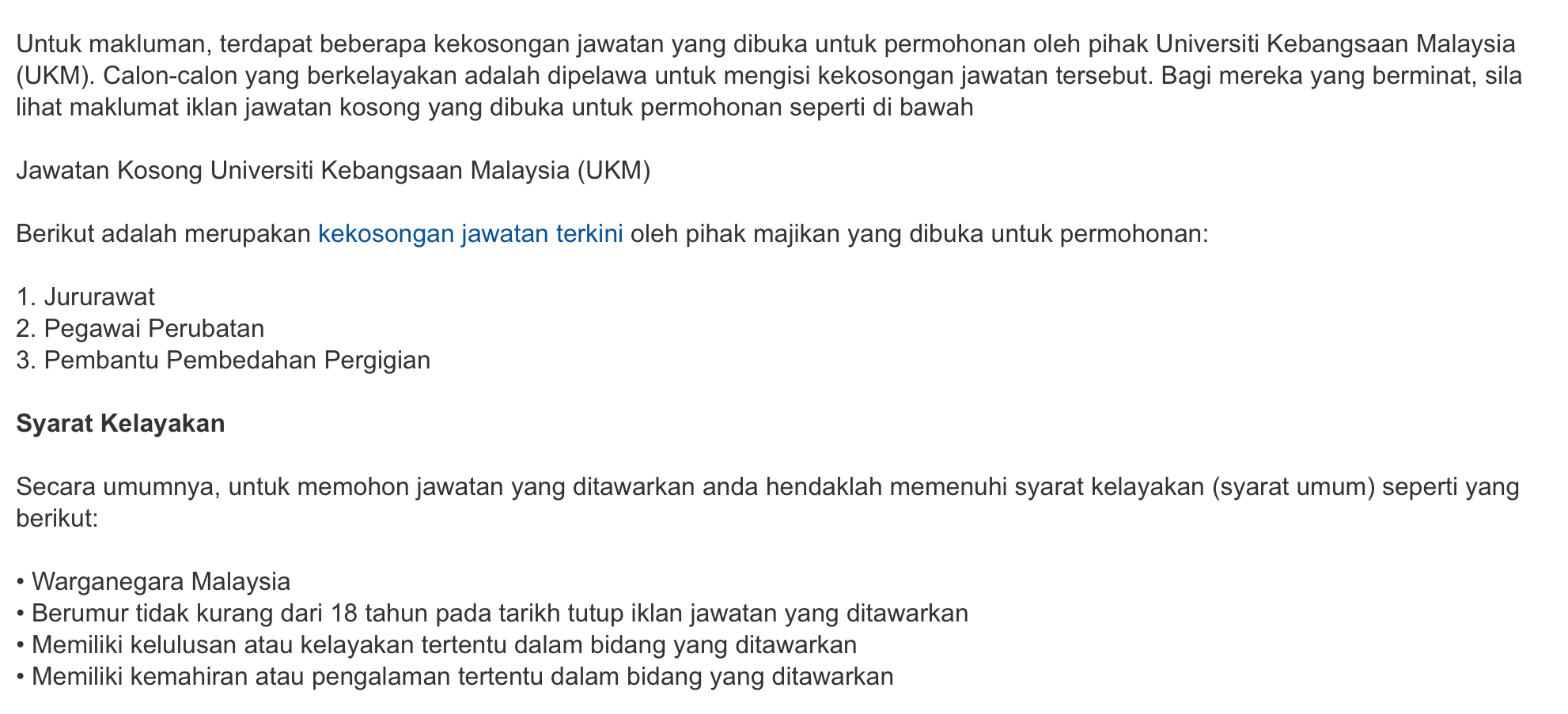 Jawatan Kosong Di Universiti Kebangsaan Malaysia 1 Jawatan Kosong Di Universiti Kebangsaan Malaysia