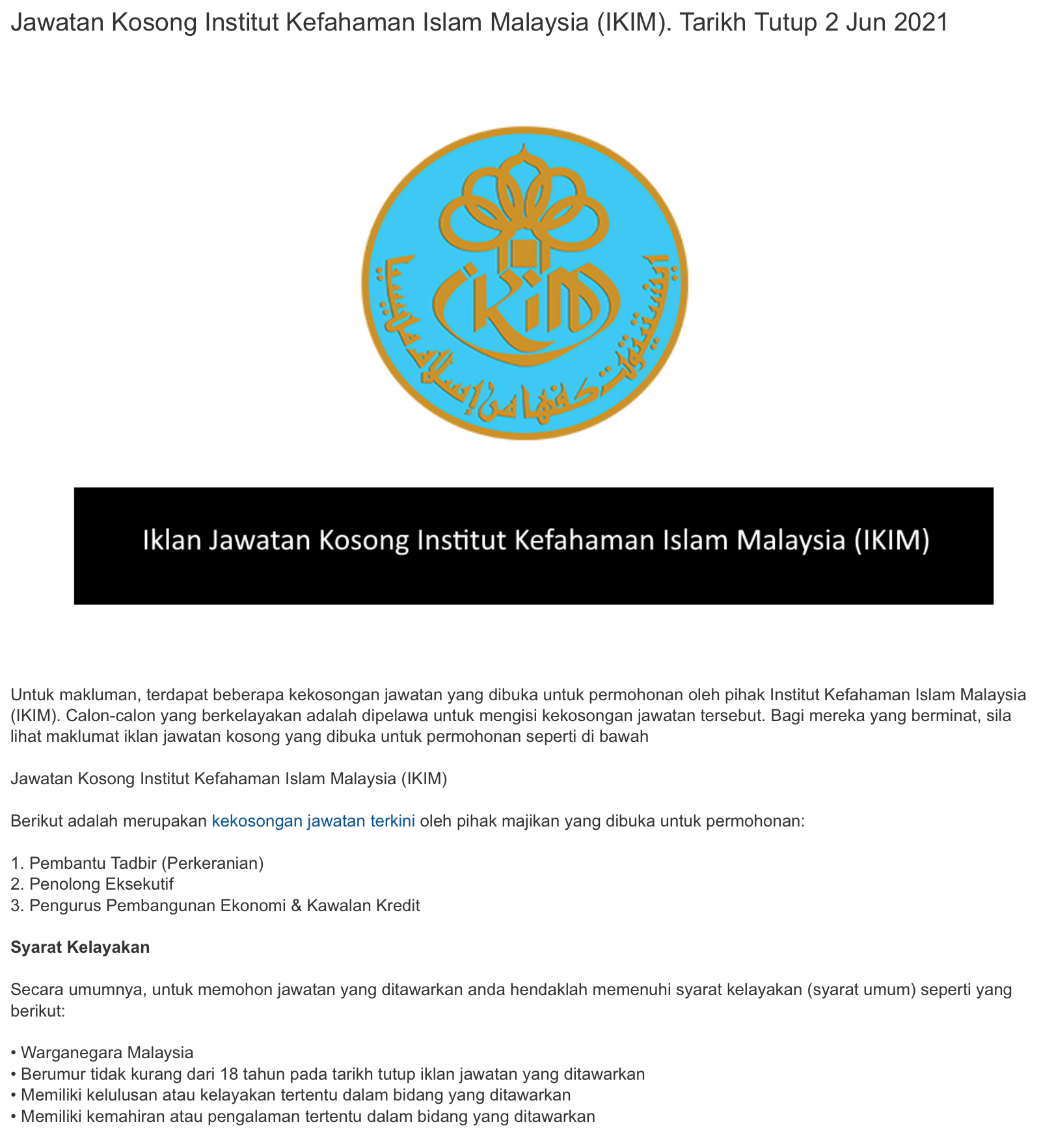 Jawatan Kosong Di Institut Kefahaman Islam Malaysia
