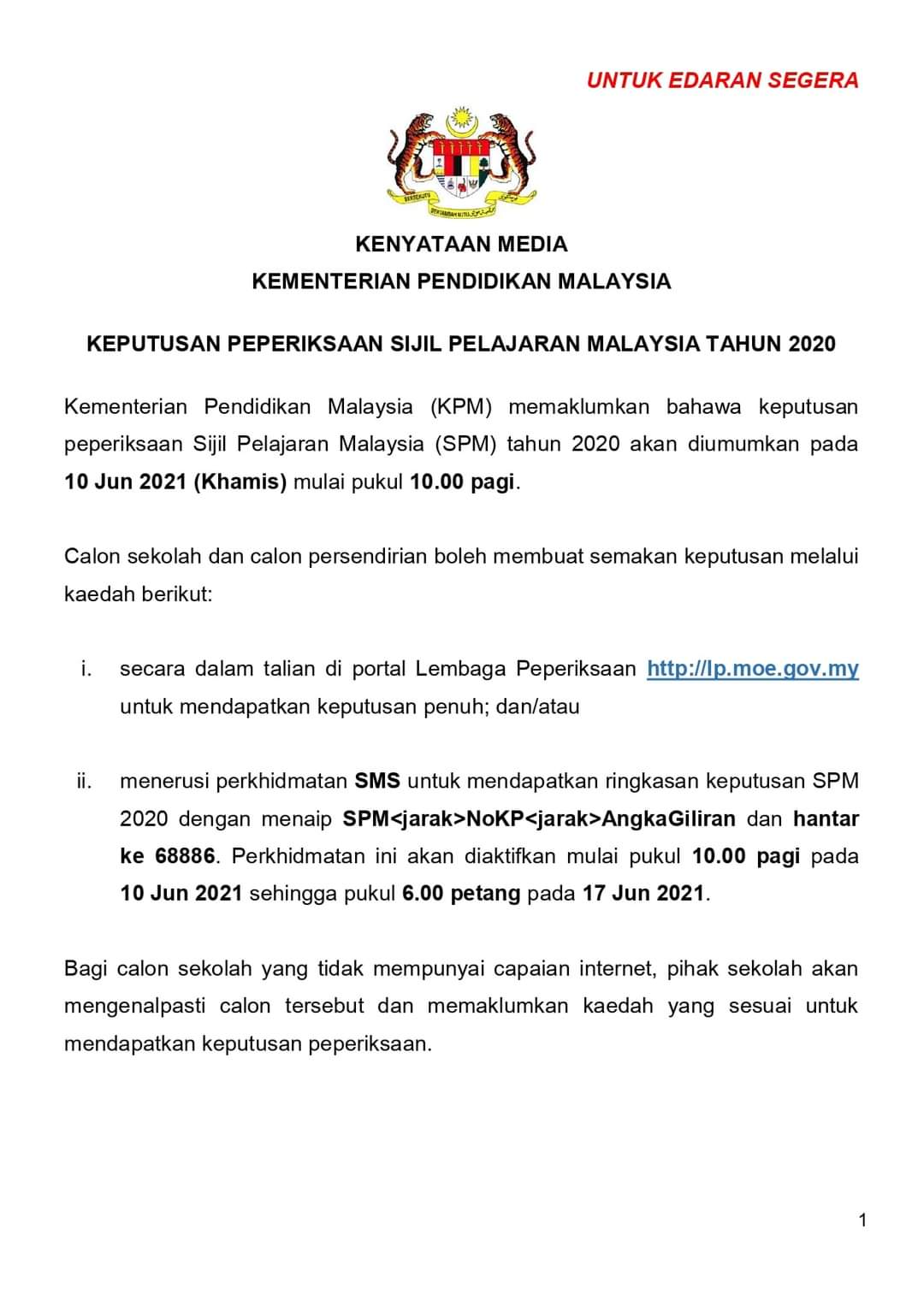 Keputusan SPM 2020 diumum 10 Jun 2021 1 Keputusan SPM 2020 diumum 10 Jun 2021