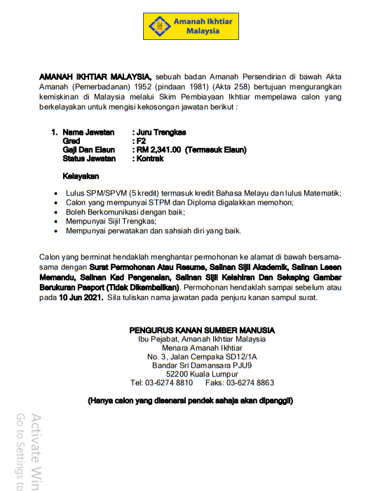 Jawatan kosong di Amanah Ikhtiar Malaysia