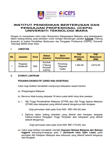 Jawatan kosong di iCEPS UiTM 1 Jawatan kosong di iCEPS UiTM
