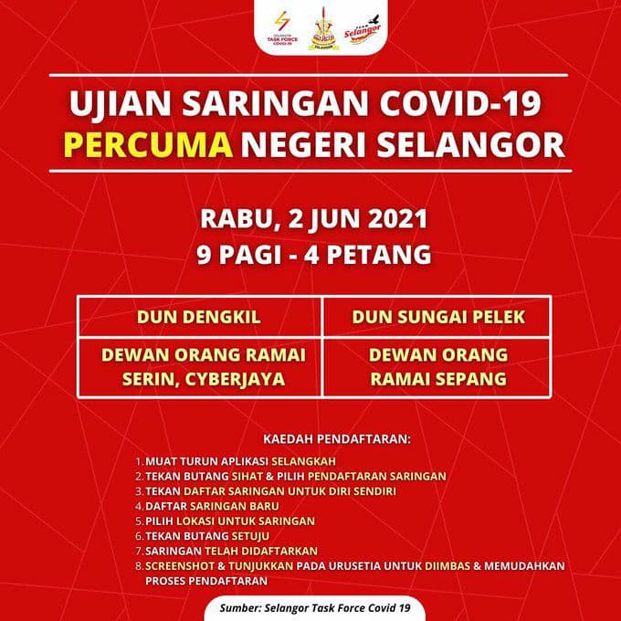 Tarikh Program Saringan Covid-19 Percuma Selangor