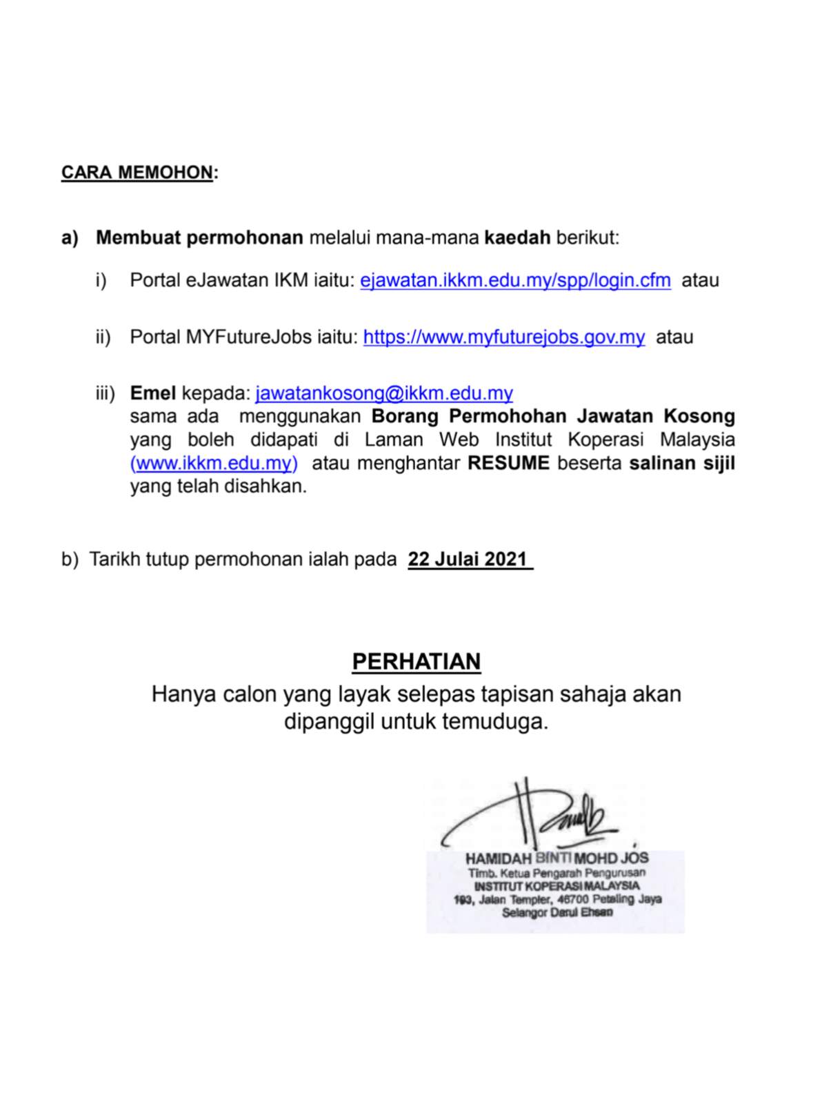 Kerja Kosong di Institut Koperasi Malaysia