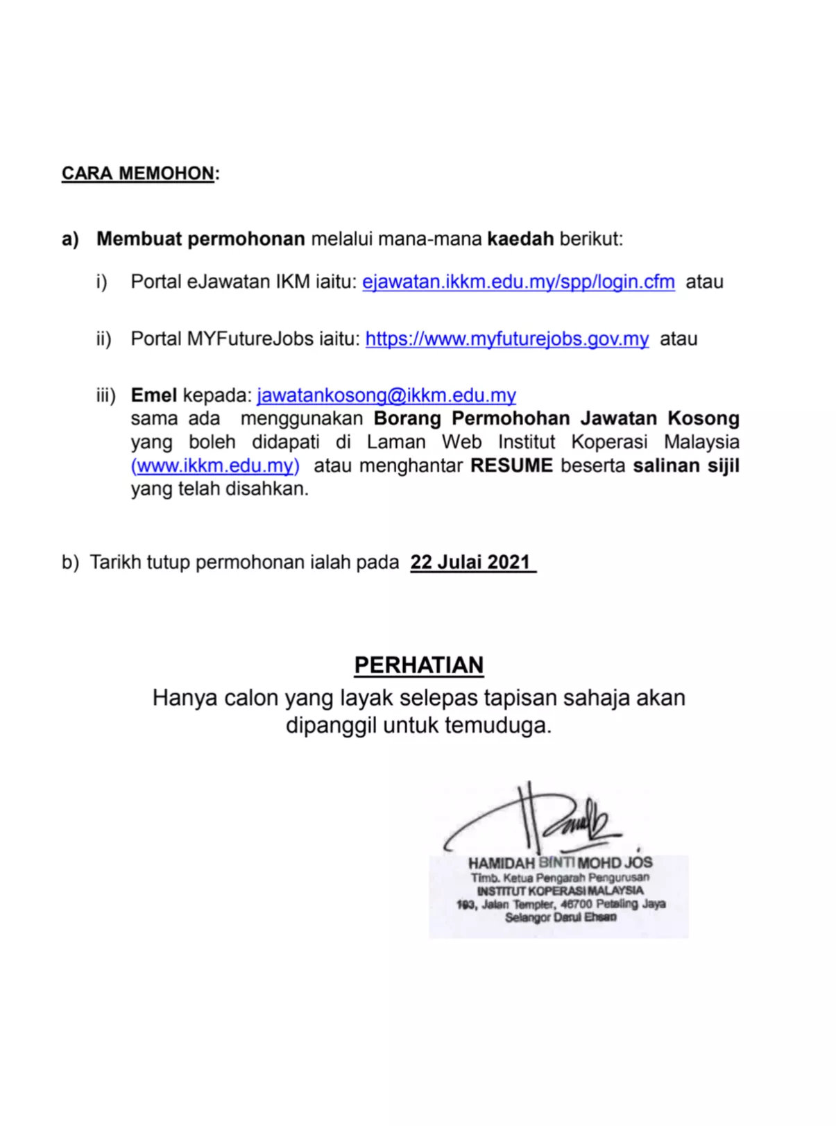 Kerja Kosong di Institut Koperasi Malaysia 2 Kerja Kosong di Institut Koperasi Malaysia