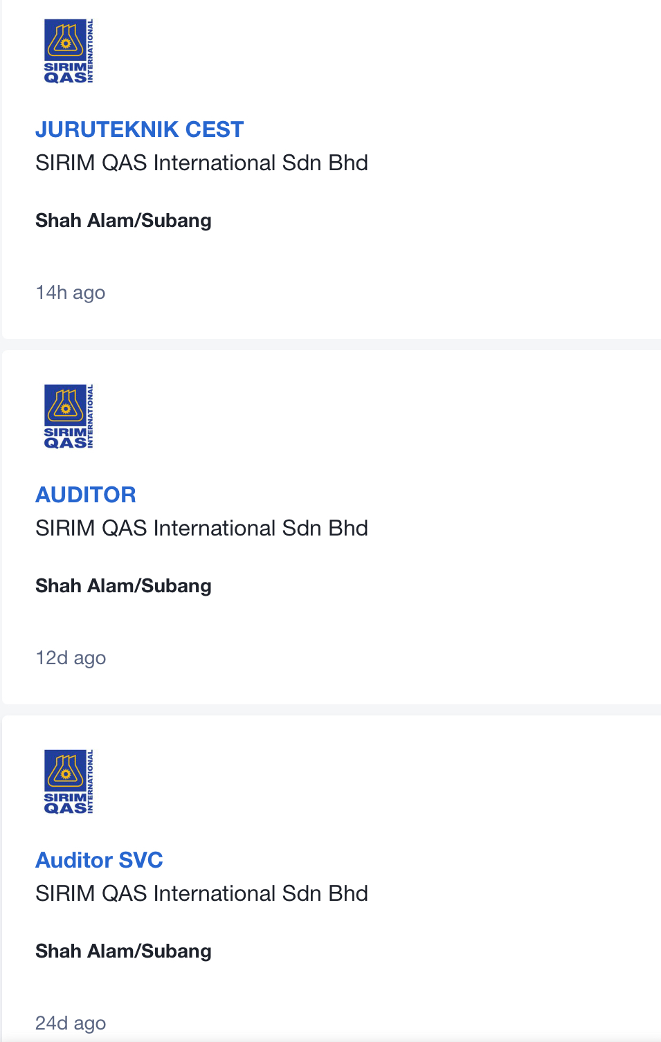 Kerja Kosong di SIRIM QAS International Sdn Bhd