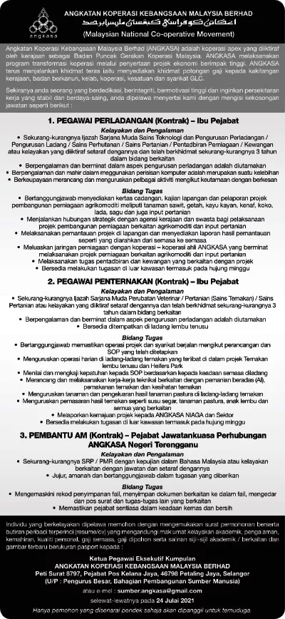 Kerja Kosong di Angkatan Koperasi Malaysia Berhad (ANGKASA) 1 Kerja Kosong di Angkatan Koperasi Malaysia Berhad (ANGKASA)