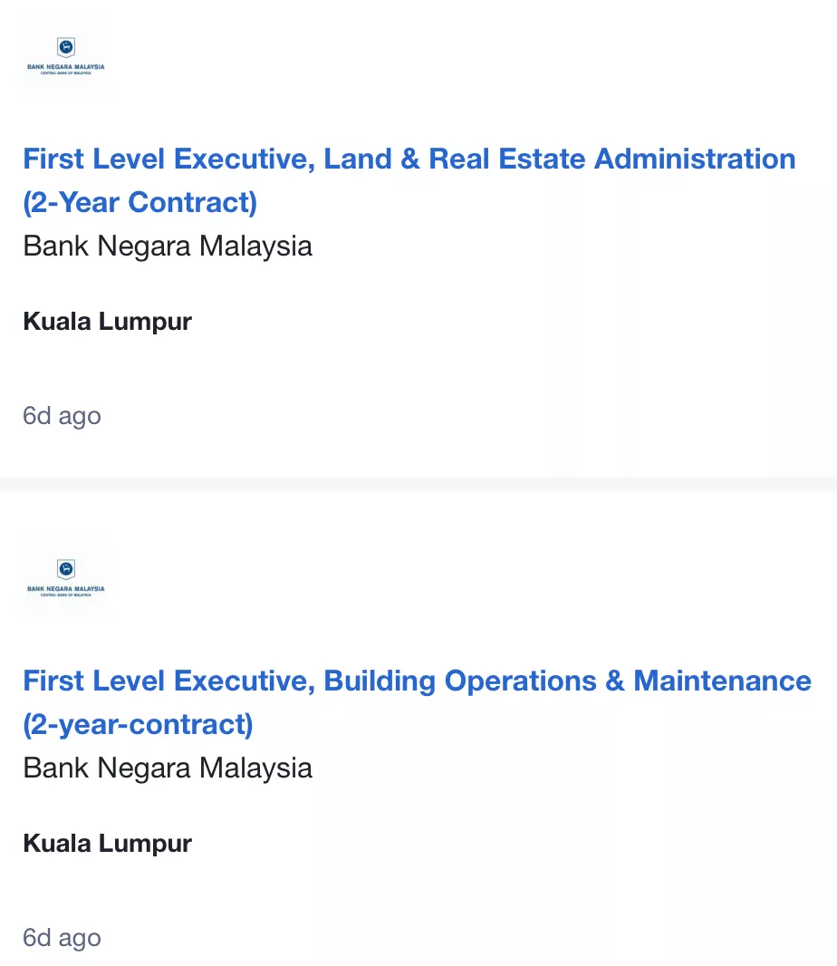 Kerja Kosong di Bank Negara Malaysia 3 Kerja Kosong di Bank Negara Malaysia