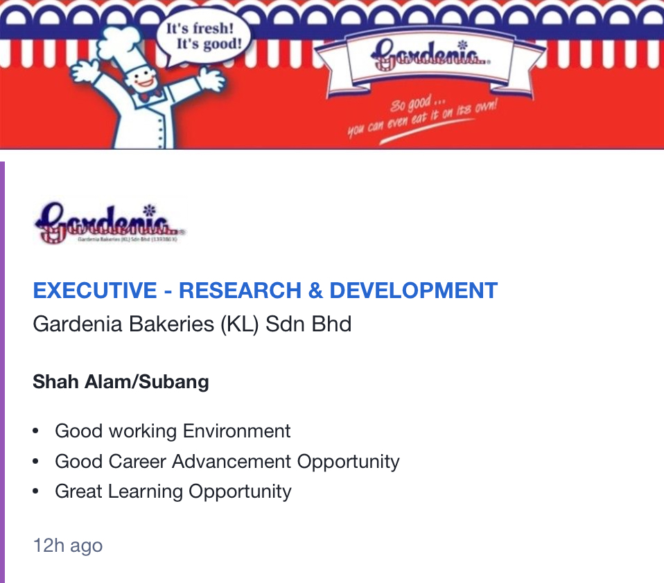 Kerja Kosong di Gardenia Bakeries Sdn Bhd