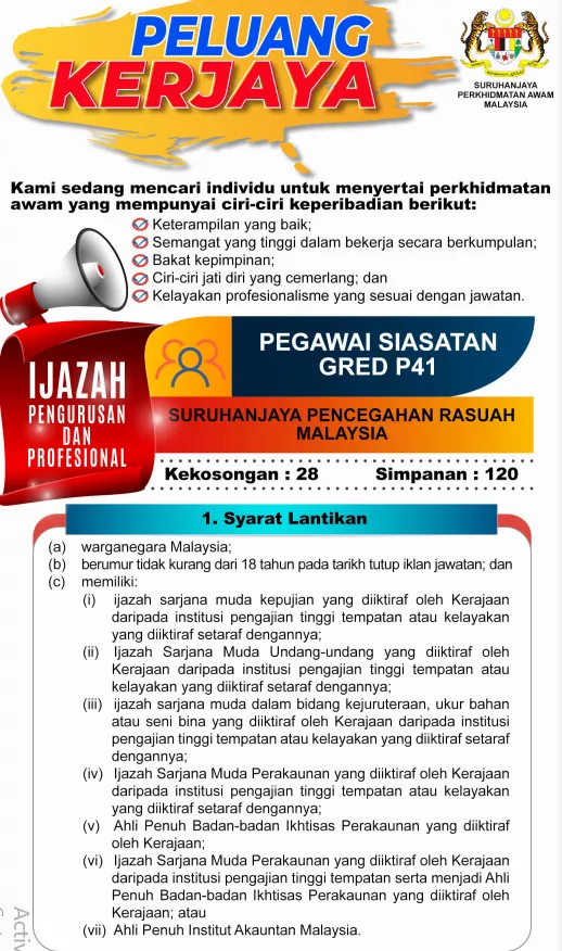 Kerja Kosong di Suruhanjaya Pencegah Rasuah Malaysia (SPRM)